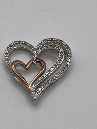 Sterling Silver And Rose Gold Tones Heart Pendant  2.37g