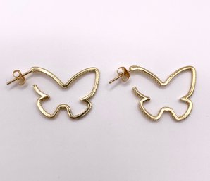 Gold Over Sterling Butterfly Clear Rhinestone Earrings 3g