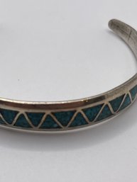 Sterling Cuff Bracelet With Turquoise Inlay  16.21g