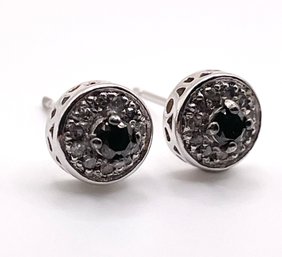 Sterling Black Rhinestone Stud Earrings No Backs 1.5g