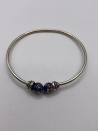 Sterling Bangle Bracelet With Blue Stones With Flower Design  6.49g