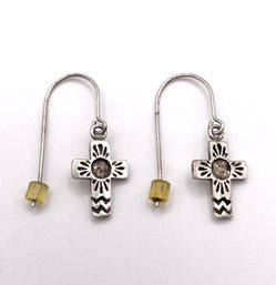 Sterling Cross Hook Earrings As Is 1.5g