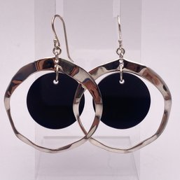 Sterling And Black Wavy Dangle Earring, 11.3g