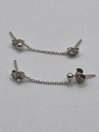 Sterling Double Stud Earrings With Chain  .085g