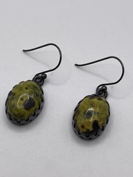 Sterling Dangle Earrings With Green And Brown Colored Stones  4.90g