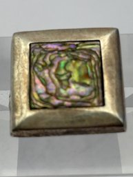 Sterling Silver SFO Ring Large Square Design With Inset Multicolored Stone. Size 6, 2.78 G.