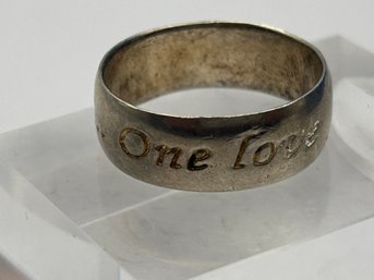 Sterling Silver Ring Engraved With One Life One Love. Size 8, 4.09 G.