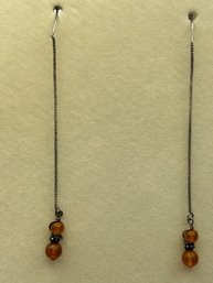 Sterling Silver Dangle Earrings With Amber Colored Beating.no Backs Included. 1.72 G
