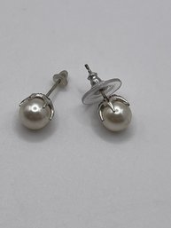 Sterling Stud Earrings With Big Pearl Beads  2.74g