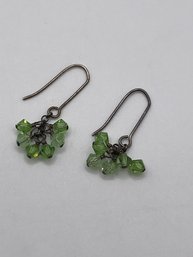 Sterling Dangle Earrings With Green Beads  1.63g