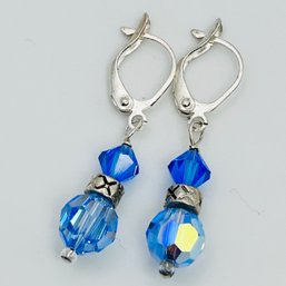 Sterling Silver Jacket Earrings, Beautiful Blue Stones, 3.38