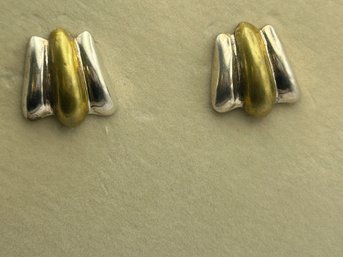 Mexico Sterling Silver Earrings With Gold And Silver  Colored Accents 14.69 G