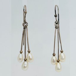 Pearl Sterling Silver Dangle Earrings 3.3 G