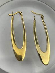 Sterling Silver Gold Colored Oval Hoop Earrings With Hinged Back. 4.36 G.