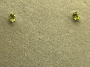 Gold Colored Sterling Silver Stud Earrings With Green Colored Oval Stones .74 G