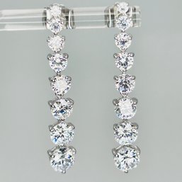 YGI Sterling, Silver Rhinestone Graduated Dangle Earrings 5.22 G