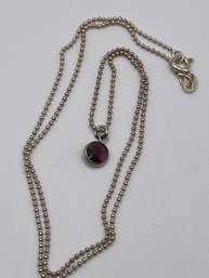 Italy - Sterling Bead Chain  With Purple Gem Pendant 2.35g   18'long
