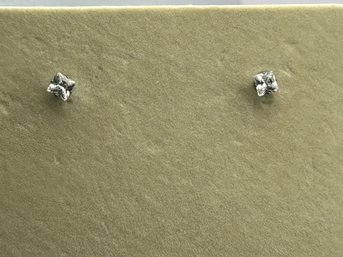 Sterling Silver Stud Square Shaped Earrings With Clear Stones .88 G