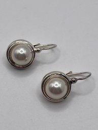 Sterling  Dangle Earrings With Pearl Beads  5.00g