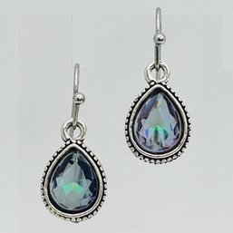 Sterling Silver Iridescent Stone Dangle Earrings, 4.4 G