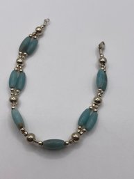 Sterling Bracelet With Teal And Silver Toned Beads  9.8g   8'long