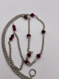 Sterling Ruby Bead Drop Necklace  9.79g   15'long