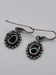Sterling Wire Locking Hook And Onyx Earrings  3.39g