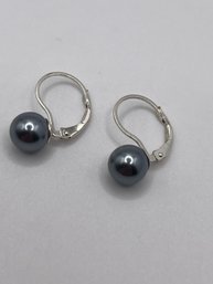 Sterling Earrings With Smokey Blue Ball Beads  1.45g