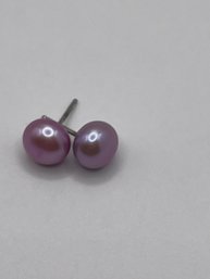 Sterling Stud Earrings With Pink Bead  1.81g
