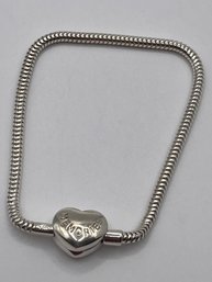 Sterling Snake Chain Heart Memories Charm Bracelet  10.47g   8'long