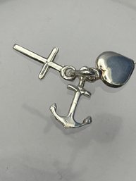 Sterling Silver Charm, Pendant, Heart Anchor, And Cross 1.60 G