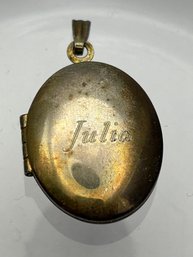 Vintage Sterling Silver, Gold, Toned, Locket Pendant, Oval Shaped Engraved Julia 3.45 G