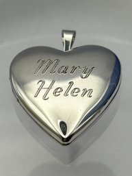 PRC Sterling Simple Heart Pendant, Engraved Mary, Helen, 3.51 G