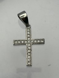 Sterling Silver Cross Pendant Plated With Intricate Clear Stones .66 G