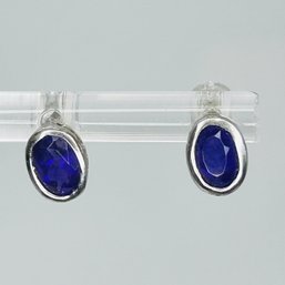 Sterling Silver Amethyst Oval Studs .93 G