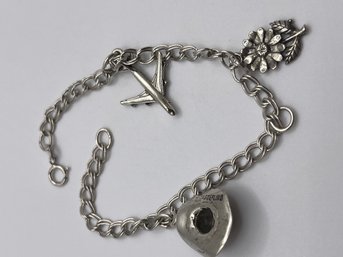 Sterling Chain Link Bracelet With Charms  7.84g   7'long