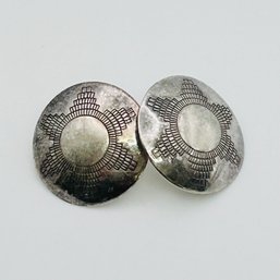 Sterling Silver Medallion Pushback Earrings 2.43 G