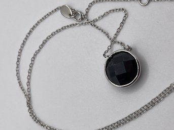 Sterling Necklace With Black Onyx Stone Pendant  3.74g   18'long