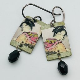 Sterling Silver Japanese Style Earrings, 2.7 G