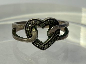 Sterling Silver Infinity Heart Ring With Clear Stone Accents Size 6.5, 3.54 G