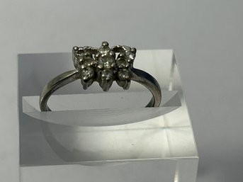 Sterling Silver Statement Ring With Butterfly Detail And Clear Stones Size 7.5, 2.44 G