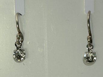 Sterling Silver Dangle Earrings With Bright Clear Stones .76