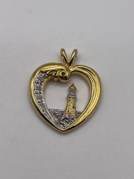Gold Toned Sterling Heart Pendant With Clear Gems And Lighthouse  7.11g
