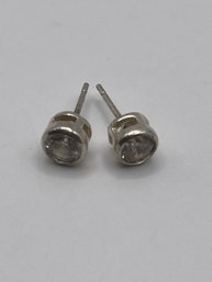 Sterling Stud Earrings With Clear Gem  1.68g