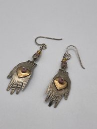 Sterling Hand And Bead Dangle Earrings  4.34g