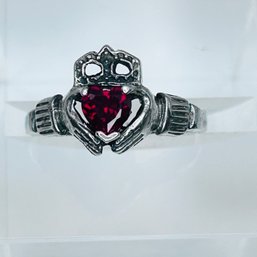 SDJ Sterling Silver RUBY  CLADDAGH Ring Size 7, 2.8 G