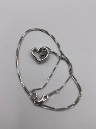 Sterling Chain With Heart Pendant  3.00g   18'long
