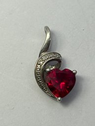 FD Sterling Silver Pendant With Ruby Colored Heart-shaped Stone 1.48 G