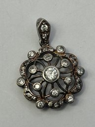 Sterling Silver Vintage Pendant With Clear Stones 3.30 G