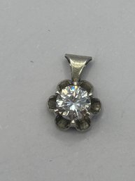 Sterling Silver Flower Pendant With Clear Stone, 1.12 G